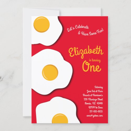 Cute Breakfast Brunch Kids 1st Birthday Party Eggs Invitation