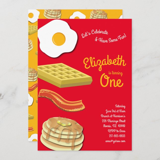 Cute Breakfast Brunch Kids 1st Birthday Party Invitation (Front/Back)