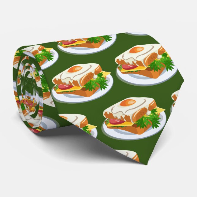 Cute Breakfast egg sandwich tiled pattern Neck Tie (Rolled)