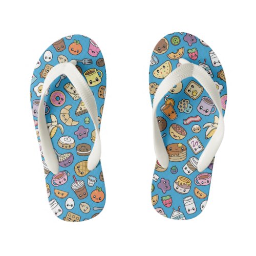 Cute Breakfast Food Kids Flip Flops