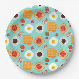 Cute Breakfast Food Pattern Bacon & Egg Summer Paper Plates