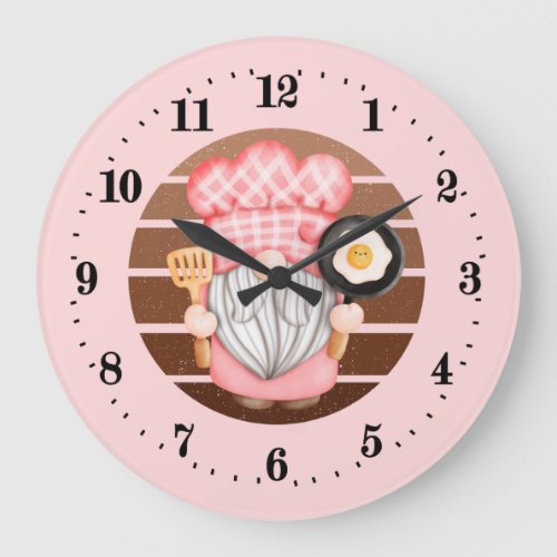 cute Breakfast gnome kitchen Large Clock