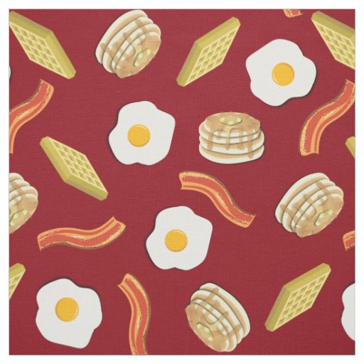 Cute Breakfast Kids Bacon Eggs Pancakes Waffles Fabric