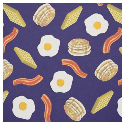 Cute Breakfast Kids Bacon Eggs Pancakes Waffles Fabric