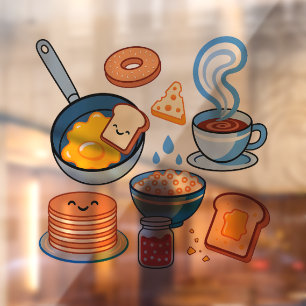 Cute Breakfast Pattern – Kawaii Food Seamless Window Cling