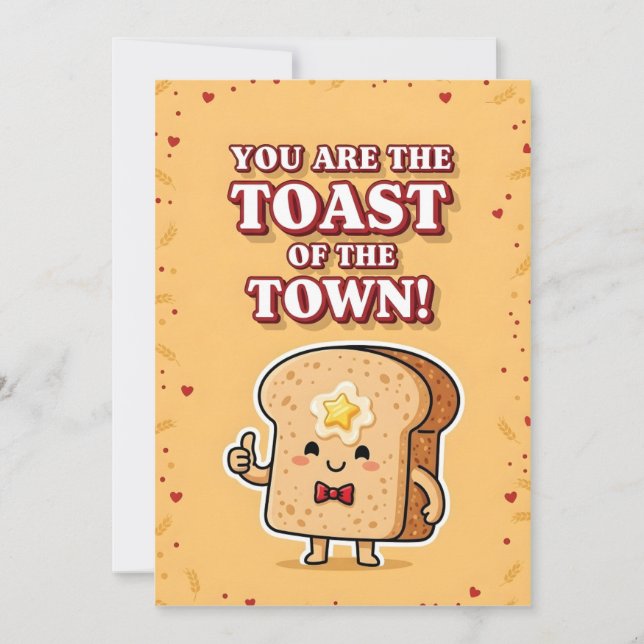 Cute Breakfast Pun You Are the Toast of the Town Thank You Card (Front)
