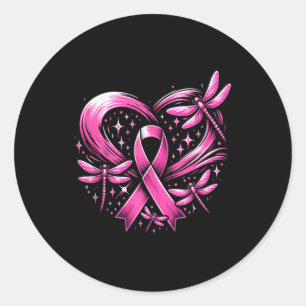 Cute Breast Cancer Heart Dragonflies Awareness Wom Classic Round Sticker