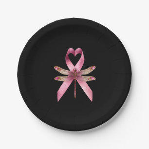 Cute Breast Cancer Heart Dragonflies Awareness Wom Paper Plates