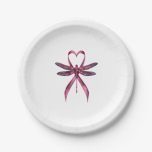 Cute Breast Cancer Heart Dragonflies Awareness Wom Paper Plates