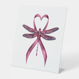 Cute Breast Cancer Heart Dragonflies Awareness Wom Pedestal Sign