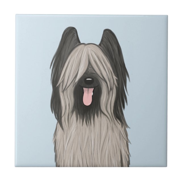 Cute Briard Cartoon Dog Ceramic Tile (Front)