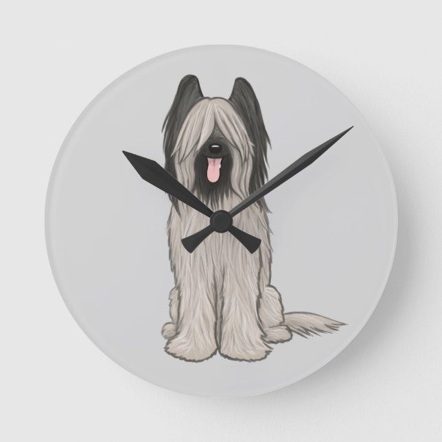 Cute Briard Cartoon Dog Round Clock (Front)