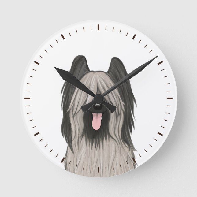 Cute Briard Dog Drawing Round Clock (Front)