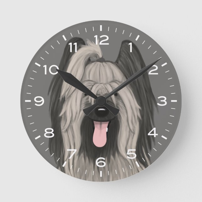 Cute Briard Dog Drawing Round Clock (Front)