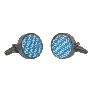 Cute Brick Herringbone Stripe Blue Cufflinks
