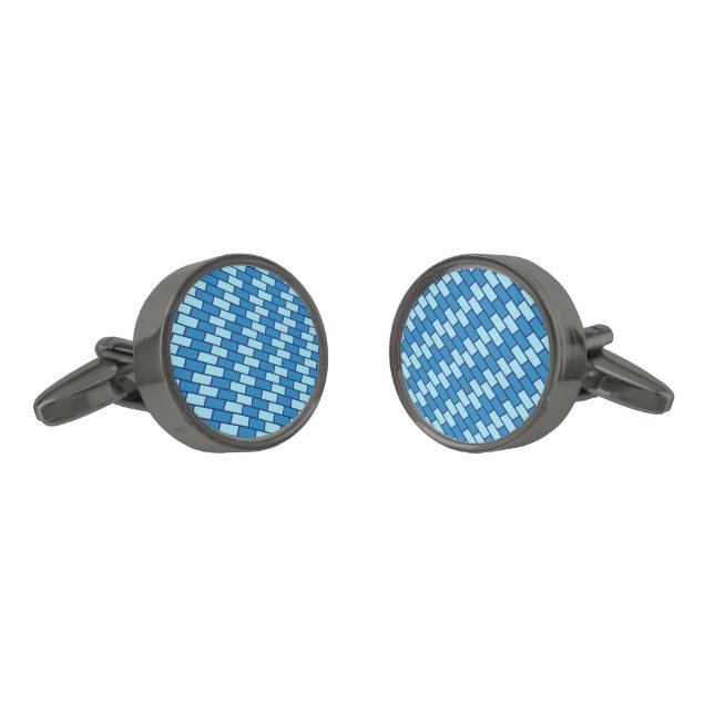 Cute Brick Herringbone Stripe Blue Cufflinks (Angled)