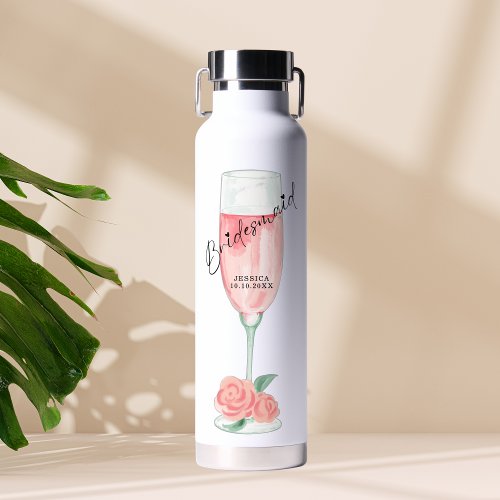 Cute Bridal Rose Wine Bridesmaid Gift Custom Water Bottle