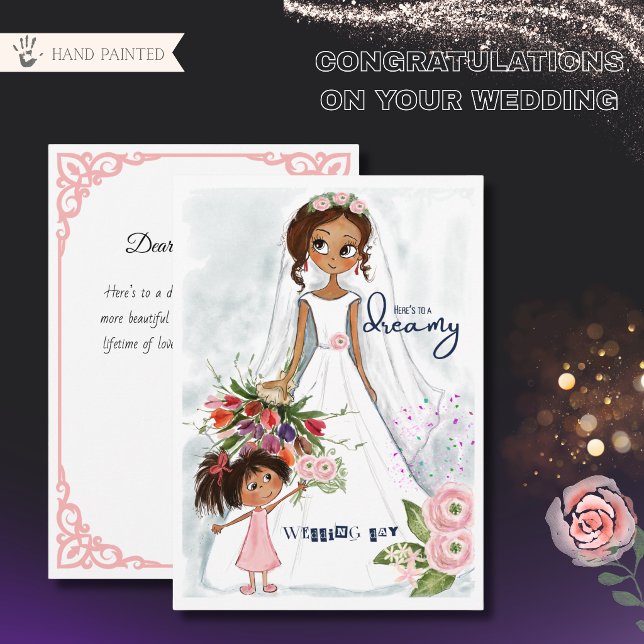 Cute Bride and Flower Girl Wedding Congratulations Holiday Card (Cute Bride and Flower Girl Wedding Congratulations Holiday Card)