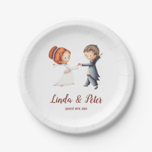 Cute Bride and Groom Dancing Illustrated Party Paper Plates