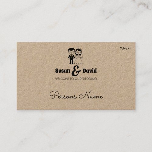 Cute Bride and Groom Flat Wedding Place Card