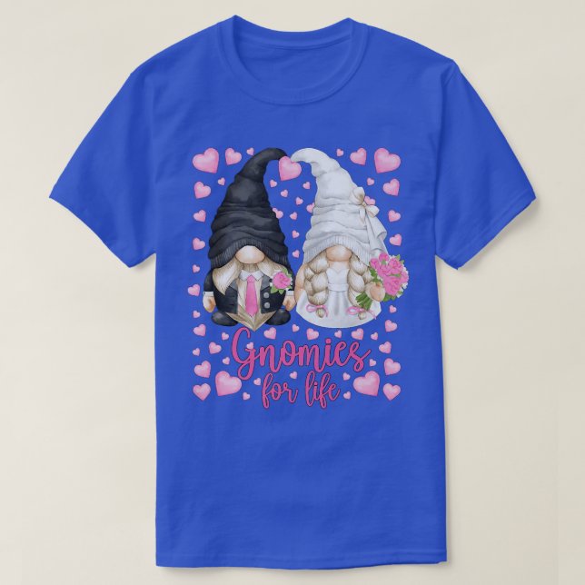 Cute Bride And Groom Gnomies for Life For Bachelor T-Shirt (Design Front)