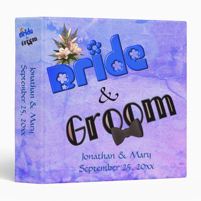 Cute Bride And Groom Personalized Wedding 3 Ring Binder (Front/Spine)