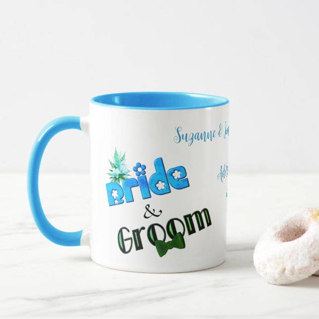 Cute Bride And Groom Personalized Wedding  Mug (With Donut)