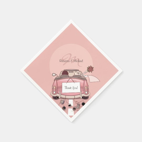 Cute Bride And Groom Pink Getaway Car Paper Napkin Zazzle Com