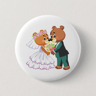 cute bride and groom teddy bears design wedding button