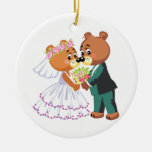 cute bride and groom teddy bears design wedding ceramic ornament
