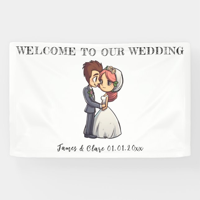  Cute Bride And Groom Wedding Banner (Horizontal)