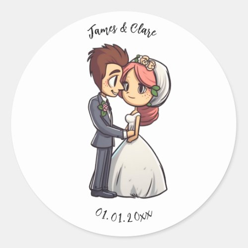  Cute Bride And Groom Wedding Classic Round Sticker