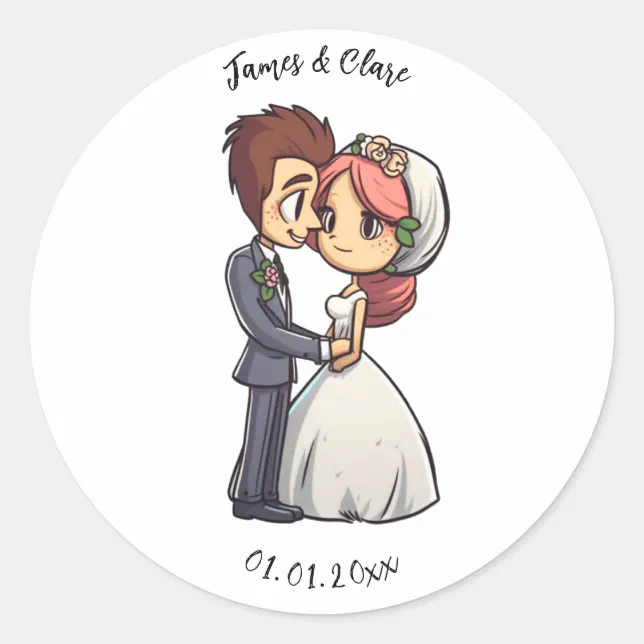 Bride Round Sticker Cute Bride And Groom Wedding Classic Round Sticker | Zazzle
