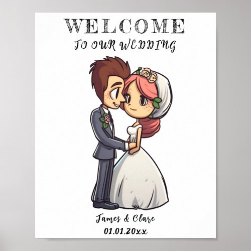  Cute Bride And Groom Wedding Poster