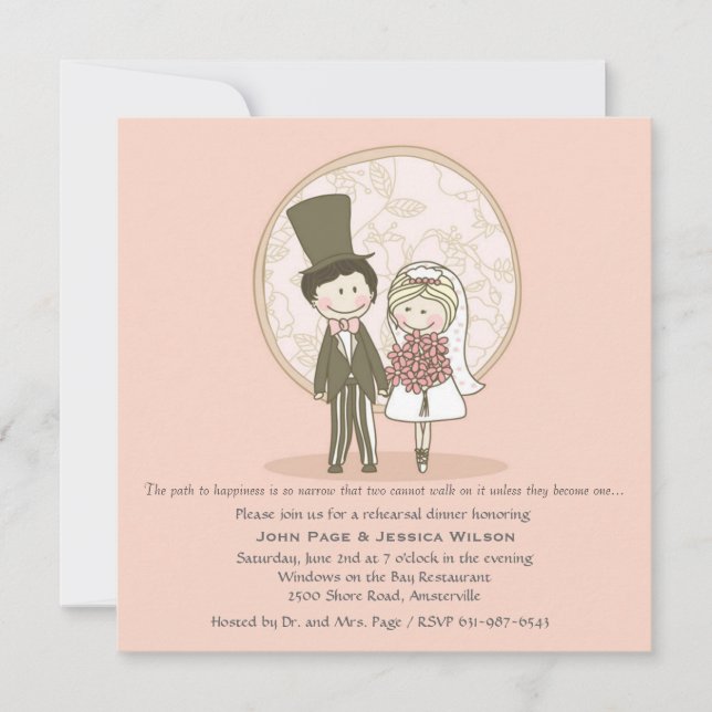 Cute Bride and Groom Wedding Rehearsal Dinner Invi Invitation (Front)