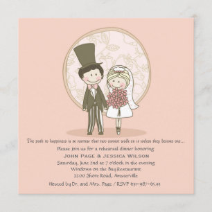 Cute Bride and Groom Wedding Rehearsal Dinner Invi Invitation