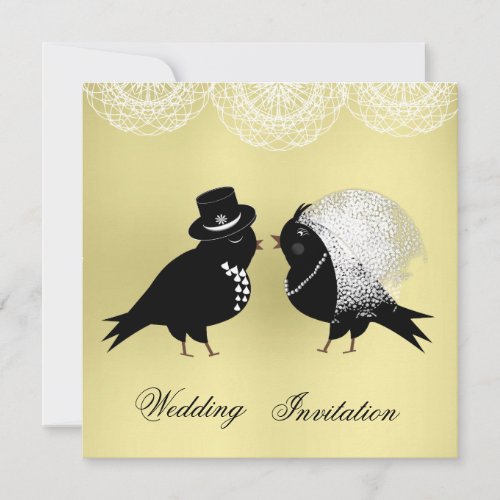 Cute Bride and Groom Whimsical Love Birds Invitation