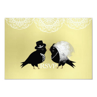 Cute Bride and Groom Whimsical Love Birds RSVPCard Invitation