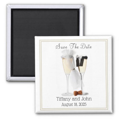 Cute Bride and Groom Wine  Save The Date Magnet