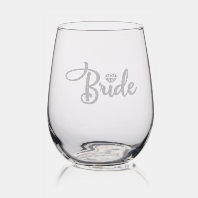 Cute Bride Bachelorette Party Stemless Wine Glass (Glassware)