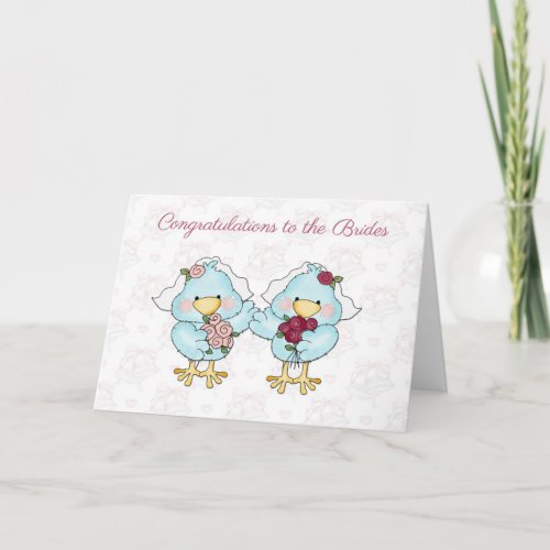 Cute Bride Birds Lesbian Wedding Congratulations Card