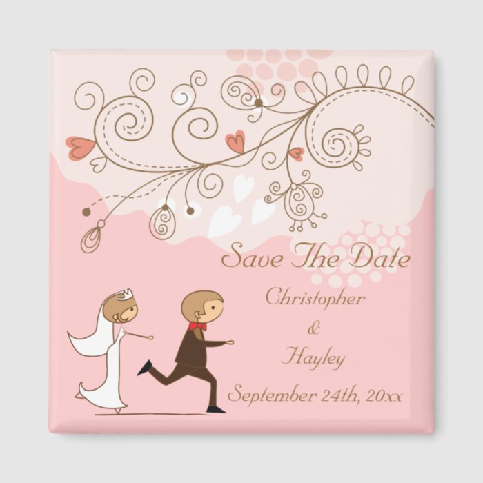 Cute Bride Chasing Groom Save The Date Wedding Refrigerator Magnets