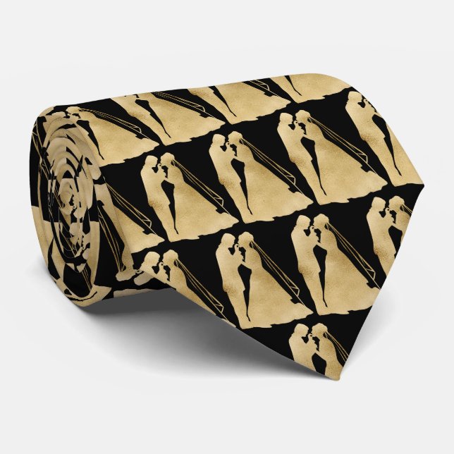 cute Bride Groom black gold wedding  Neck Tie (Rolled)