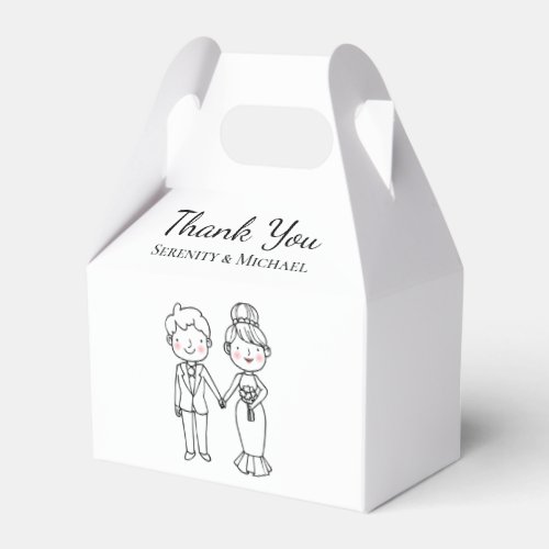 Cute Bride Groom Black White Wedding Thank You Favor Boxes