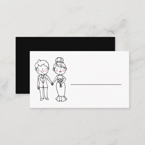 Cute Bride Groom Cartoon Black White Wedding  Place Card