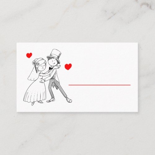 Cute Bride Groom Cartoon Red White Wedding Engaged Place Card