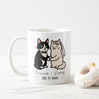 Cute Bride & Groom cats personalized name wedding Coffee Mug