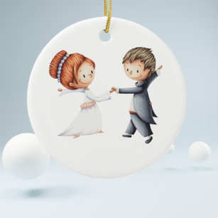 Cute Bride Groom First Waltz Anniversary Christmas Ceramic Ornament