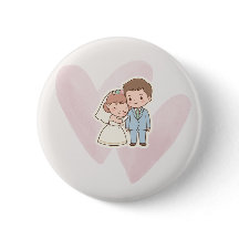 Cute Bride & Groom Heart Button 