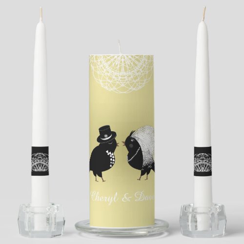 Cute Bride  Groom Love Birds Personalized Wedding Unity Candle Set